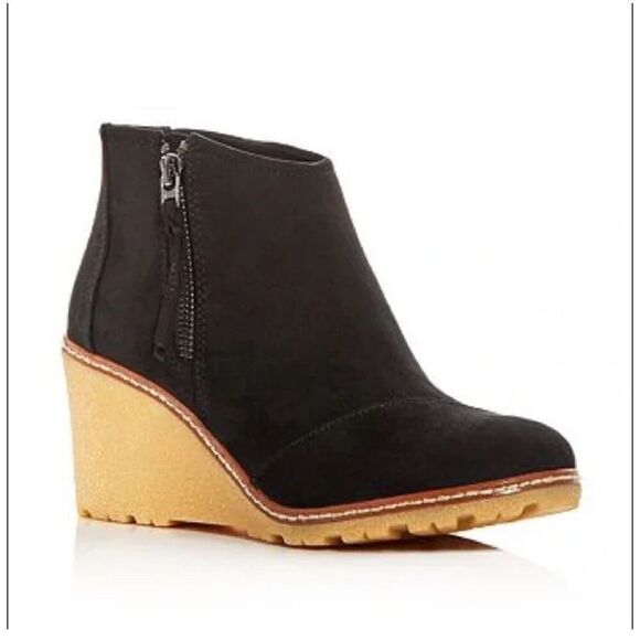 Toms Womens Size 9 Avery Black‎ Faux Suede Wedge Boot Shoes Size Zip - Picture 1 of 9